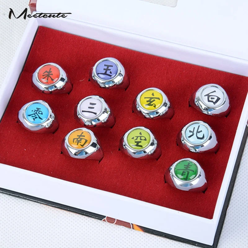 Meetcute 10pcs/Set Hot Anime Naruto Rings Cosplay Accessories Cartoon