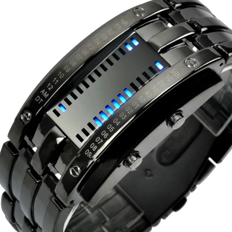 

2019 Fashion Creative Sport Watch Men Stainless Steel Strap LED Display Watches 5Bar Waterproof Digital Watch reloj hombre 0926