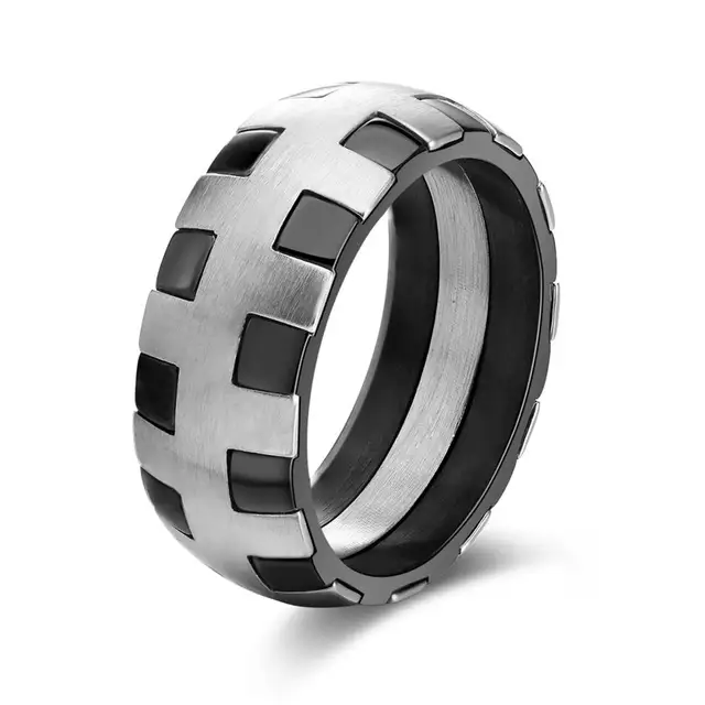 Stainless Steel Silver & Black Fashion Cool Mens Ringin Rings from