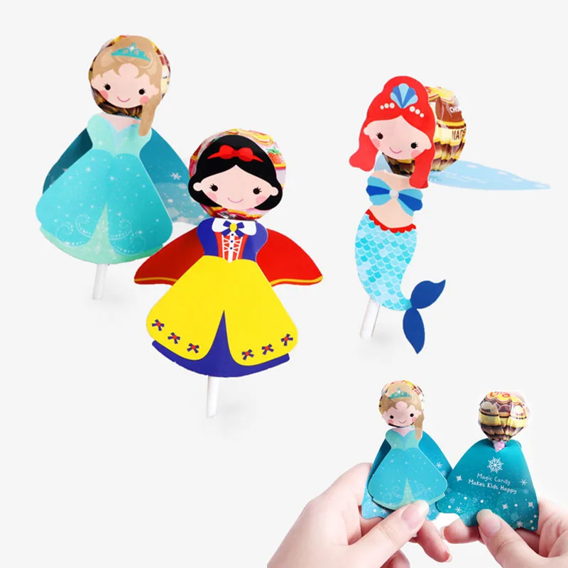 

54pcs Cartoon Candy Lollipop Decoration Cards Kids Girl Birthday Princess Party Childrens Day Candy Bar Favor Gifts Accessories