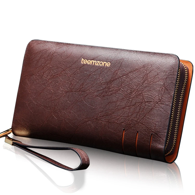 

teemzone HOT Sell Genuine Leather Cowhide Men's Business Leather Lines Clutch Bag Organizer Cellphone Holder Brand Wallet S3350