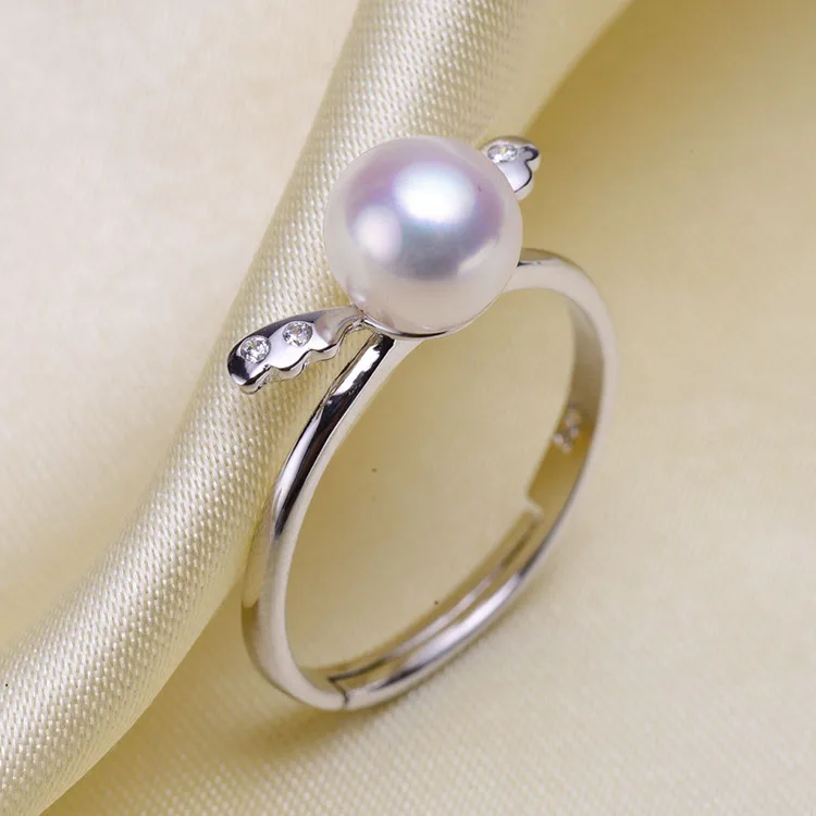 

925 Sterling Silver Pearl Ring Finger Ring Hot Settings Adjustable Ring Findings Jewelry Parts Fittings Accessories, 3pcs/lot