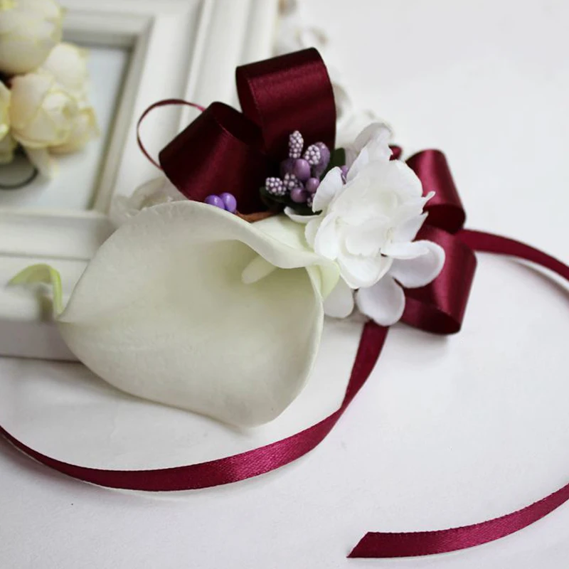 Искусственные каллы невесты запястье корсаж цветы женихов костюм Best человек бутоньерка Pin Свадебный цветок украшение