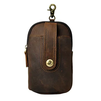 

Real Leather men Casual Design Small Waist Bag Pouch Cowhide Fashion Hook Waist Belt Pack Cigarette Case Phone Pouch 012