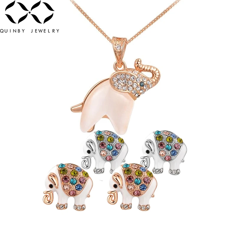 

Quinby Rhinestone Pendant Necklace Women Elephant Necklace Bridal Rose Gold Girl Party Chokers Necklace Crystal Girl Colar Q4