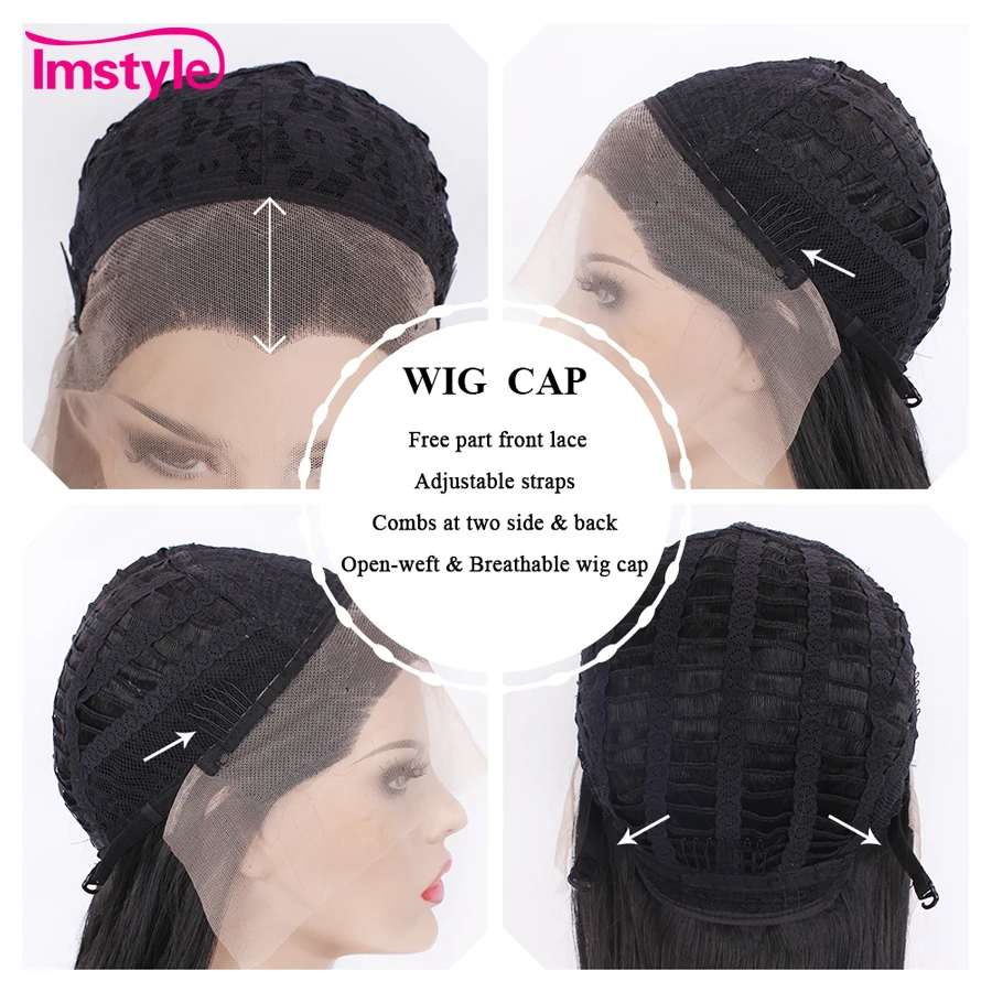 Imstyle натуральный черный синтетический парик на кружеве, длинные волнистые волосы, парики для женщин, Термостойкое волокно, бесклеевой 26 дюймов, повседневный парик