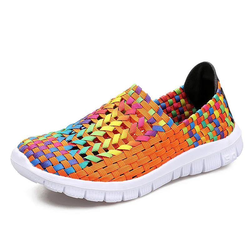 Summer Casual Shoes For Woman Handmade Woven Breathable Loafers Slip On Flats