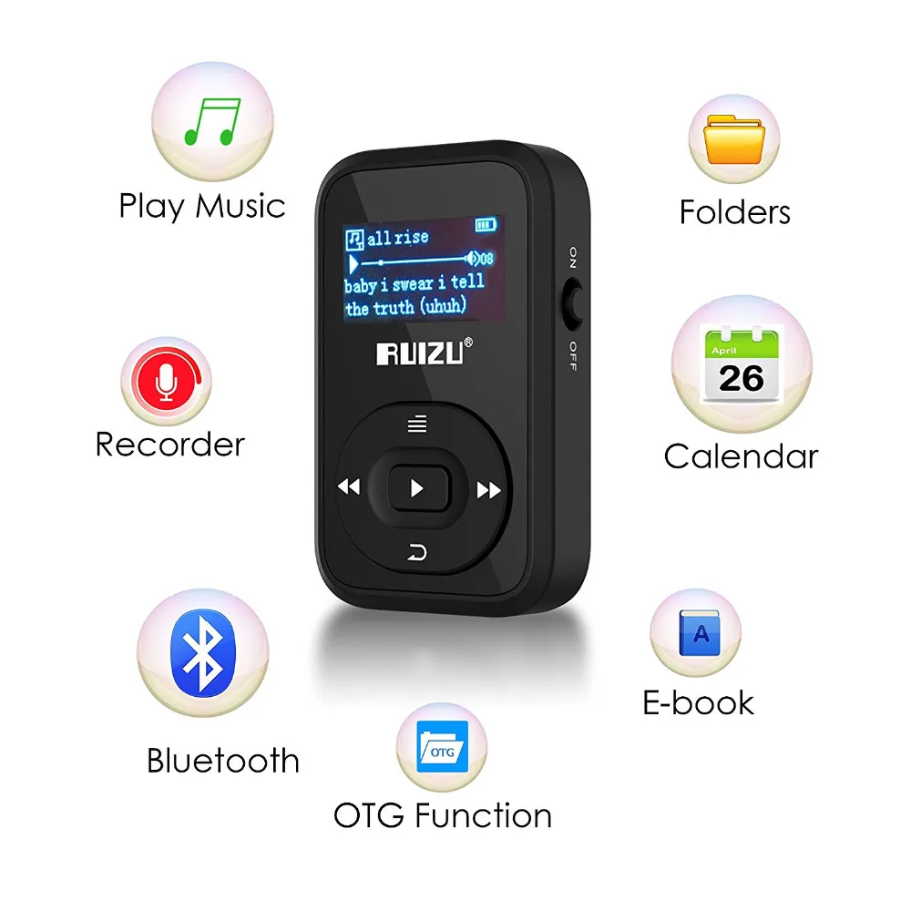 Мини-клип MP3 RUIZU X26 MP3 плеер Bluetooth 8 Гб Спортивный MP3 музыкальный плеер рекордер fm-радио поддержка SD карты MP3 музыкальный плеер