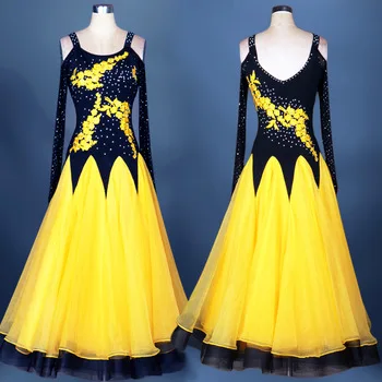 professional womens ballroom dance dresses standard waltz flamenco tango competition dress yellow blue for women girls smooth