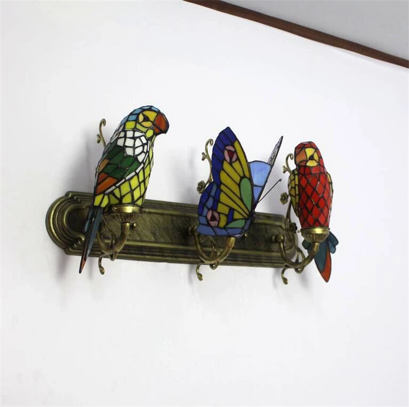 Lâmpada de Parede Feito à Mão Barra do Hotel Luz do Corredor Fumat Borboleta Arte Papagaio Vitrais Sombra Luzes Interior Arandela 10 mão arte papagaio vitrais sombra luzes interior