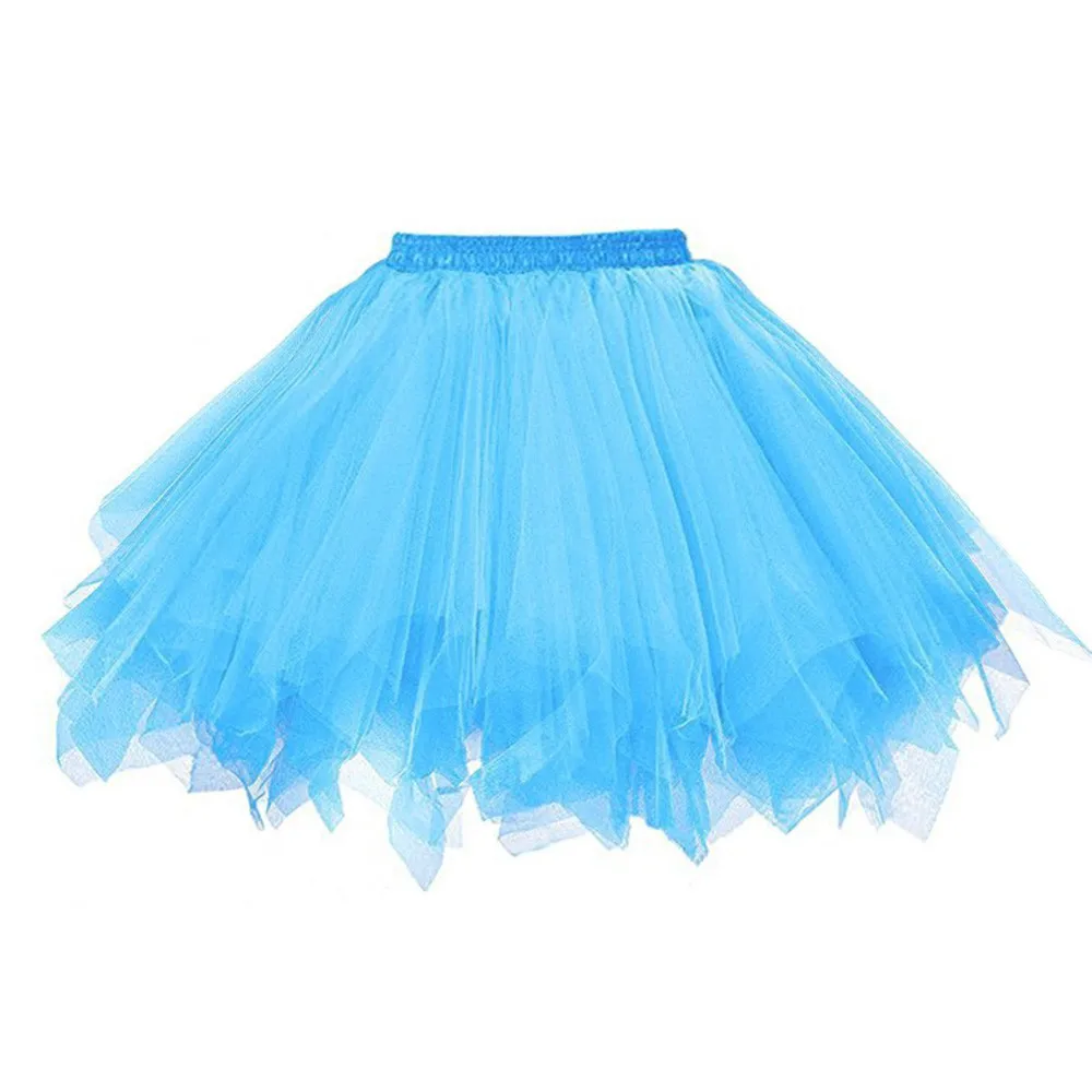 Женская короткая юбка из плиссированной газовой ткани для взрослых, одноцветная многослойная юбка-пачка из тюля, юбки для танцев, высокое качество, faldas mujer moda,, розовый, синий - Цвет: Небесно-голубой