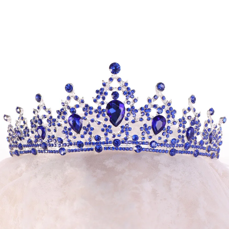 ACRDDK золото/синий кристалл горного хрусталя диадема головной убор для женщин девочек день рождения Диадемы Корона Свадебные украшения для волос Свадебные аксессуары SL - Окраска металла: Blue