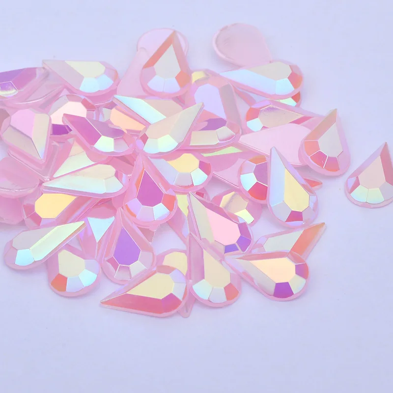 JUNAO 5*8mm 8*13mm Glitter Purple AB Drop Rhinestones Applique Flatback Acrylic Gems DIY Face Nail Crystal Stones Non Sew Strass - Цвет: Pink AB