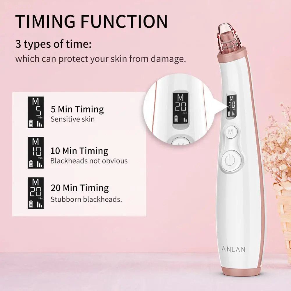 Online Limpiador de poros, ANLAN Extractor de puntos negros Blackhead Remover Eliminador de Puntos Negros Limpiador Facial Recargable con Pantalla LED, 3 Cabezales y 3 Modos para Espinillas y Acné