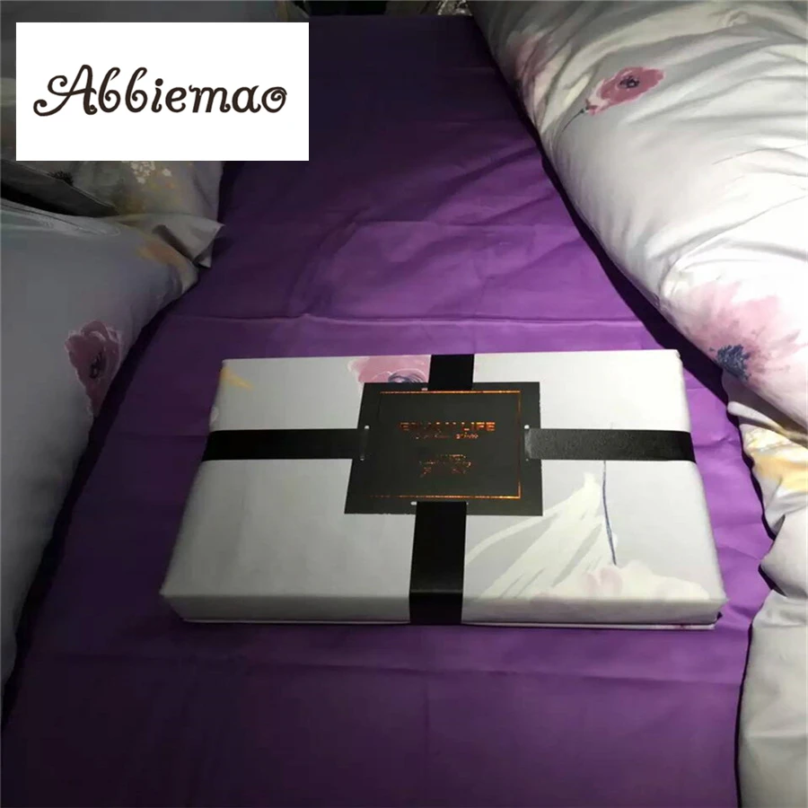 Abbiemao European Style 60S Egyptian Long-staple Cotton Four Pieces Queen Comforter Bedding Set Silk Feeling Bedding Duvet Cover