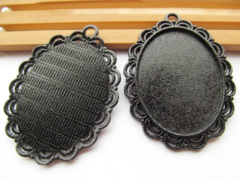 20pcs Black Oval Leice Border Base Setting Tray Bezel Pendant Charm,fit 30mmx40mm Cabochon/Cameo,DIY Accessory Jewellery Making