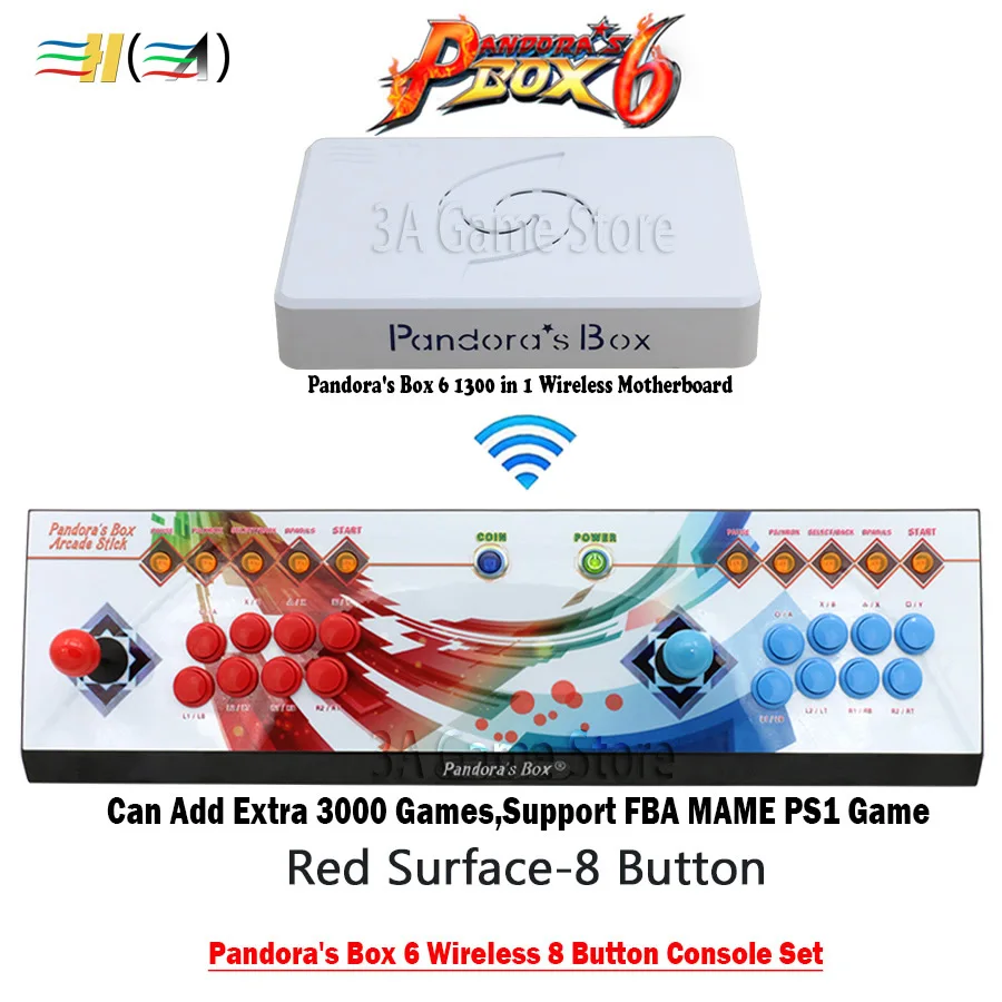 

New 2 Players Pandora's box 6 1300 in 1 wireless 8 Button Iron Console set arcade games joystick usb arcade controller 3d tekken