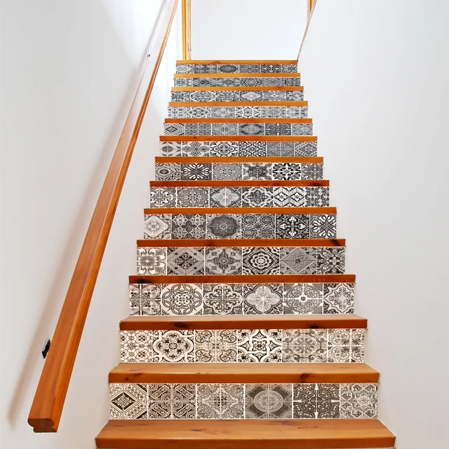 13 Pieces Set Creative Diy Stairway Stickers Ceramic Tiles 13 Pieces Set Creative Diy Stairway Stickers Ceramic Tiles Pattern For House Stairs Decoration