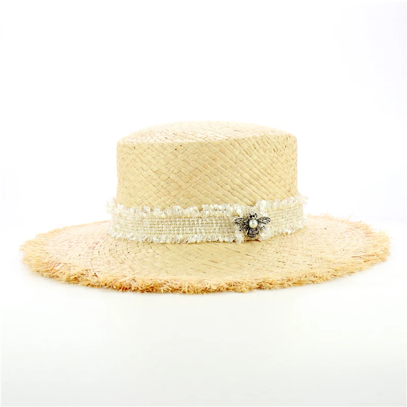 Дизайн, твидовый пояс, рафия, пляжные шляпы для женщин, новая мода, пчелиная соломенная шляпа от солнца, женские летние козырьки, шапки