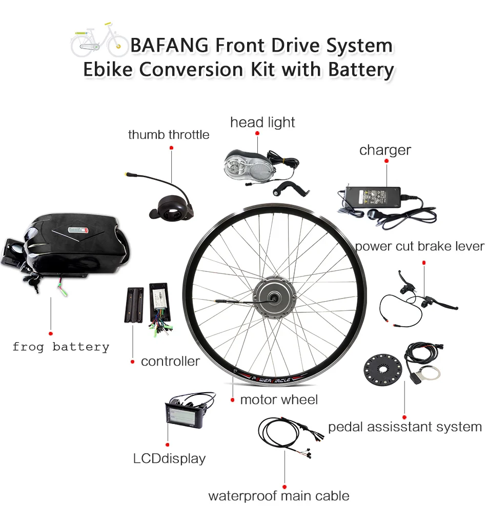 Sale BAFANG 36V 48V Electric Bike Kit 26inch 700C Front Motor Wheel 250W 350W 500W BMP Hub Motor 36V 48V 10AH Battery E-bike Kit 4