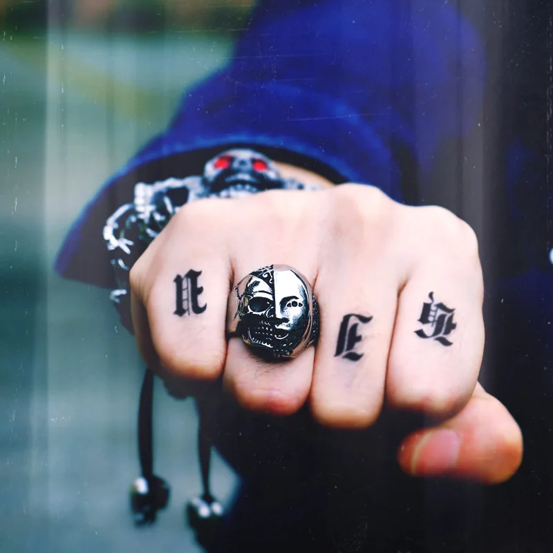 

New Cool Punk Hermaphrodite Ring Stainless Steel Two Different Face Skull Jewelry For Man WR8-172