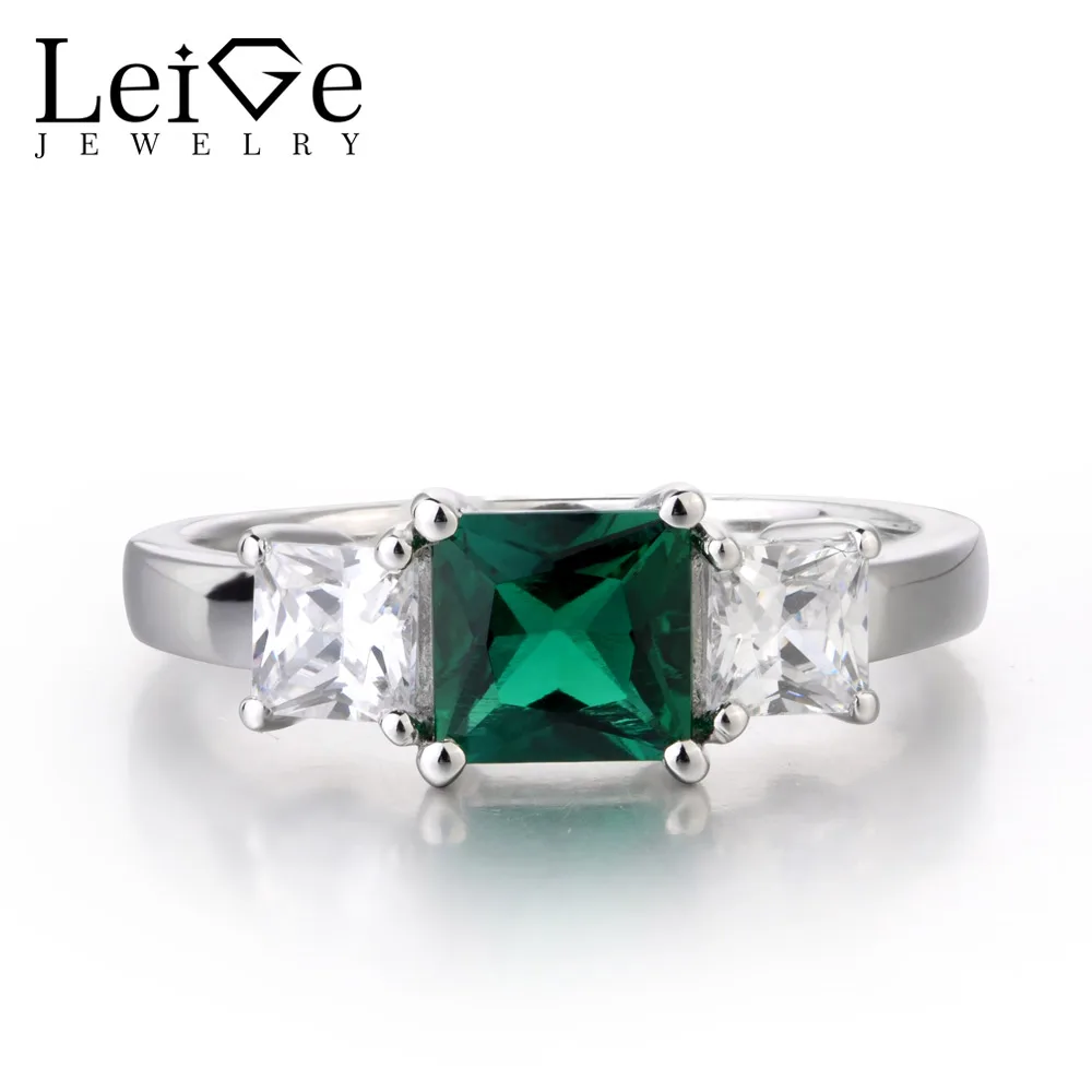 Leige Jewelry Lab Created Emerald Ring Green Gemstone Engagement Anniversary Rings for Women