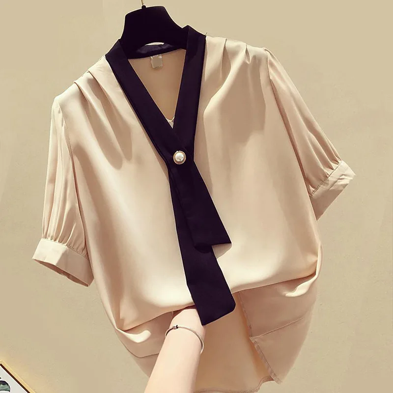 

New summer woman girl Cute sweet chiffon Blouse with bow collar short sleeve printed flower Cat Blouse Tops blusa plus size