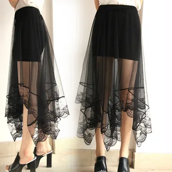 

New Tulle Skirts Womens Midi Pleated Skirt Black Pink Tulle Skirt Women 2019 Summer Korean Elastic High Waist Mesh Tutu Skirt