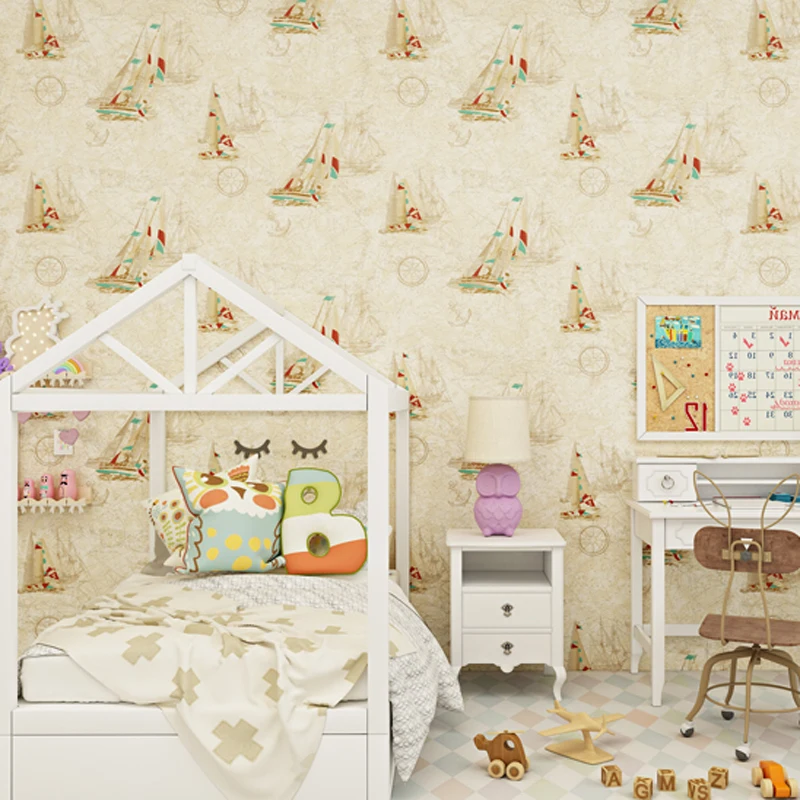 aliexpresscom buy mediterranean sailing ship eco friendly wallpapers kids room decoration wall paper non woven papel de parede para quarto ly080 from