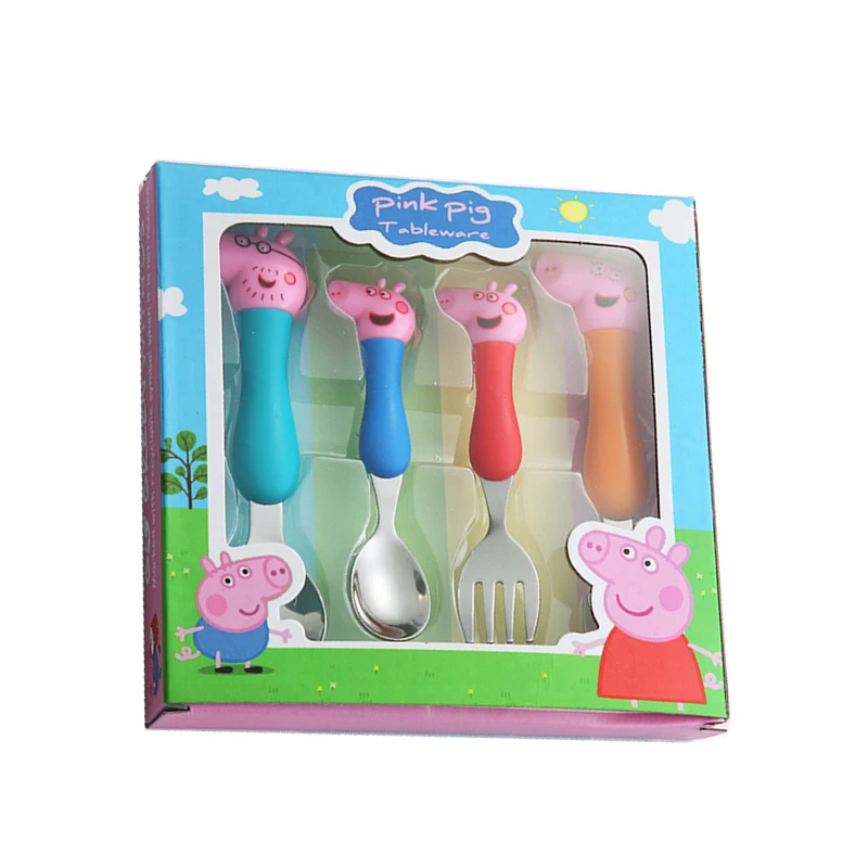 

Peppa Pig Tableware Boxed Spoon Cross Fork Cartoon Soup Spoon Metal Set Dining Lunch George Action Figures Toy for Children Gift