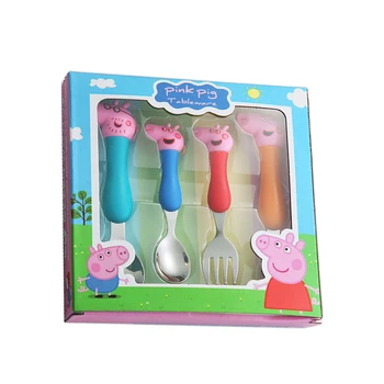 

Peppa Pig Tableware Boxed Spoon Cross Fork Cartoon Soup Spoon Metal Set Dining Lunch George Action Figures Toy for Children Gift