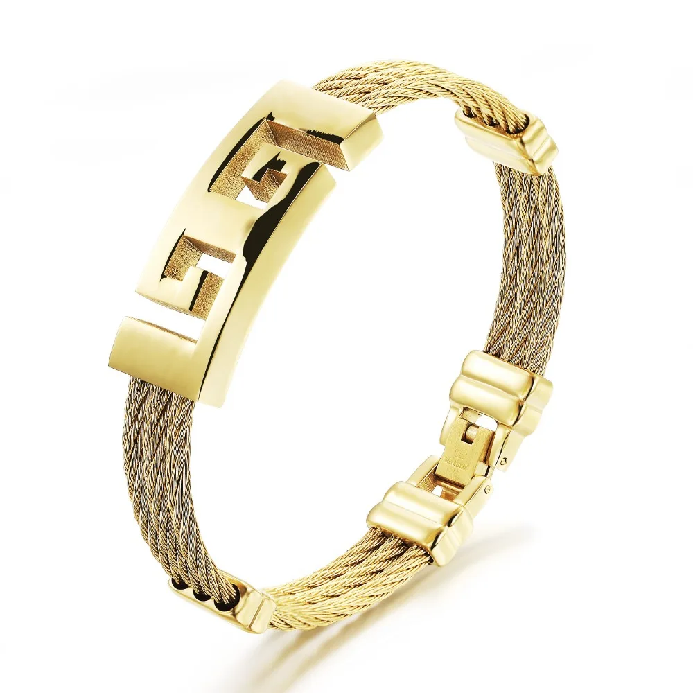 

2016 New Classic Europe Vintage Golden Bracelet Man Birthday Gift 316L stainless steel Titanium Jewelry Never Fade Free Shipping