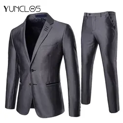 YUNCLOS 2019 из 2 предметов Для мужчин костюмы Slim Fit Свадебные Костюмы на двух пуговицах одноцветное Цвет костюмы для торжественных случаев