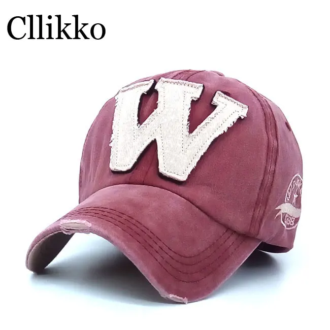 

Cllikko Cotton Letter W Baseball Cap Snapback Caps Bone Sports Hat Distressed Wearing Style Outdoor Hat For Men Custom Hats