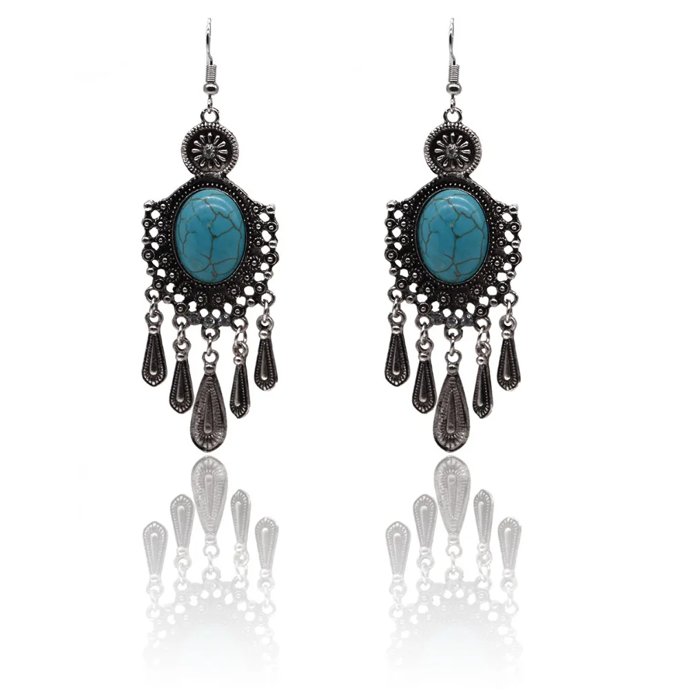 National wind restoring ancient ways is sterling silver jewelry droplets tassel turquoise earrings Bohemia earrings perfect gift