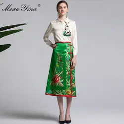 MoaaYina модный дизайнерский комплект весна осень женский Кролик Элегантная блузка + Инди фолк Роза цветочный принт длинная юбка костюм из