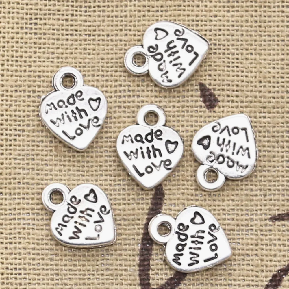 

15pcs Charms Heart Made With Love 12x10mm Antique Making Pendant fit,Vintage Tibetan Bronze Silver color,DIY Handmade Jewelry