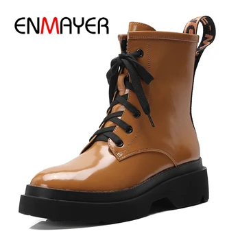 

ENMAYER New Fashion women round toe lace up boots women solid ankle boots platform boots Big size 34-39 ZYL949