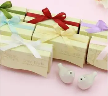 

DHL Free Shipping 50 Box (100PCS) Ceramic Wedding Gifts Favors For Guests Love Birds Salt and Pepper Shakers 7 colors