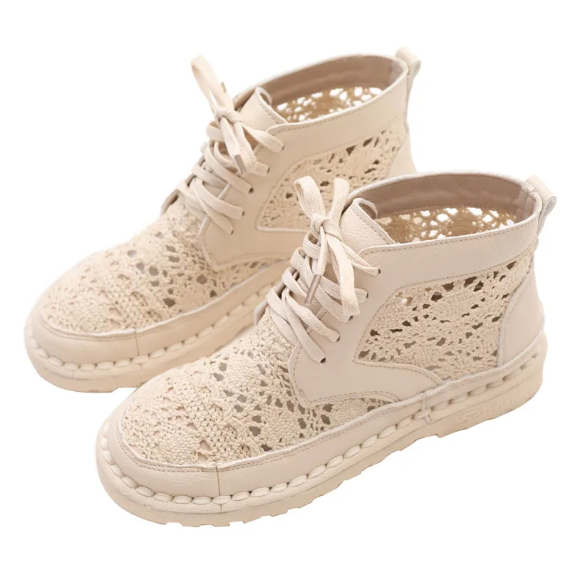 

Shoes women's lace spring and summer short boots Baotou sandals female 2019 new style art Sen flat breathable women's shoes cool