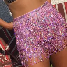1 шт./лот/,, Женская юбка с кисточками и пайетками, летняя пляжная короткая мини-юбка, вечерние Женская Сексуальная Праздничная юбка с высокой талией