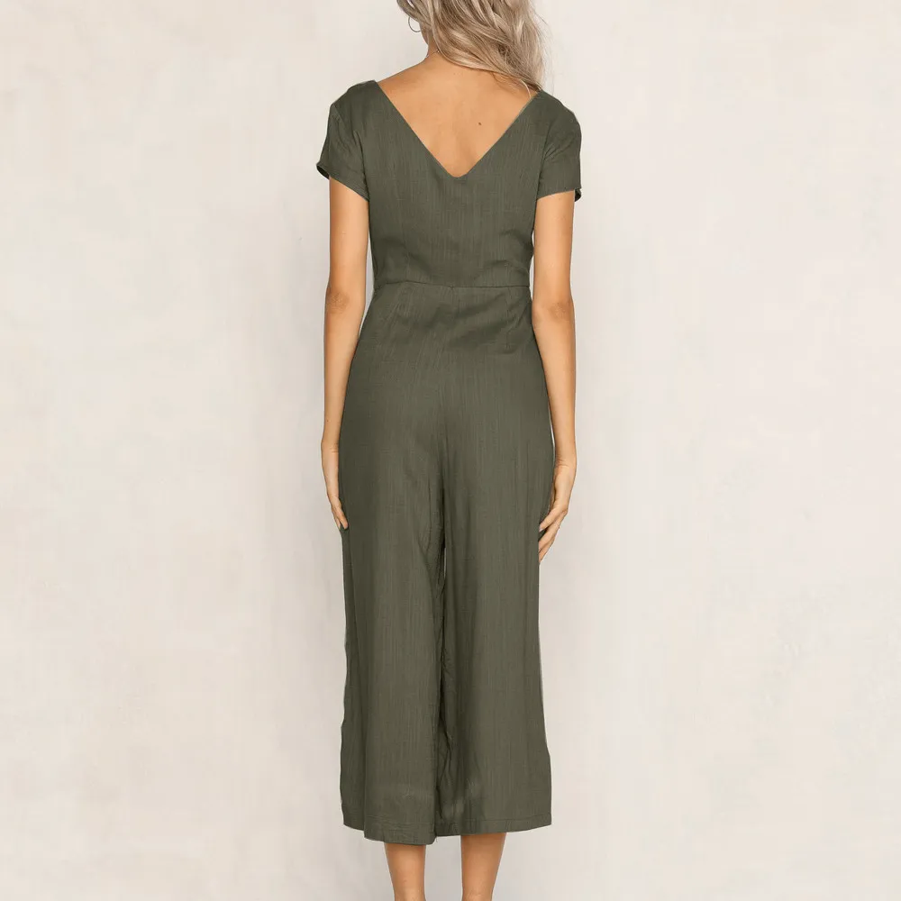 Jumpsuit Summer Women Long V-Neck Short Sleeve Wide Leg Strappy Holiday Long Playsuits Trouser Jumpsuit 2018 Jumpsuit F#J06 (11)