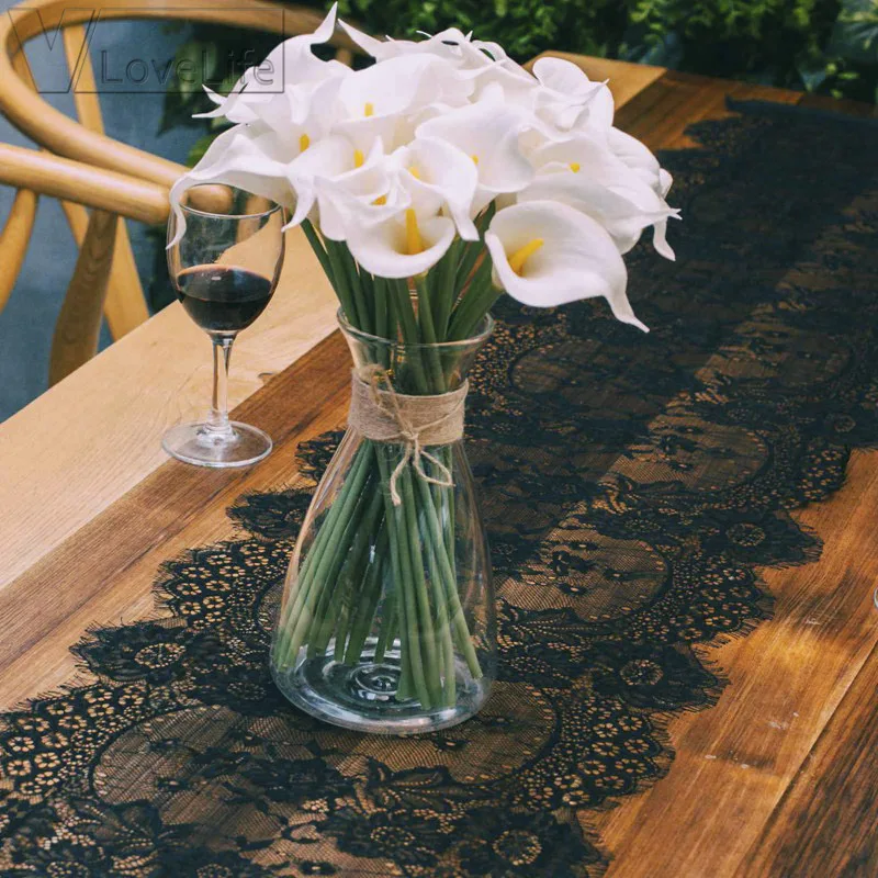

Boho Wedding Table Decoration 35X300CM Floral Pattern White Lace Table Runner Rustic Chic Wedding Party Supplies White/Black
