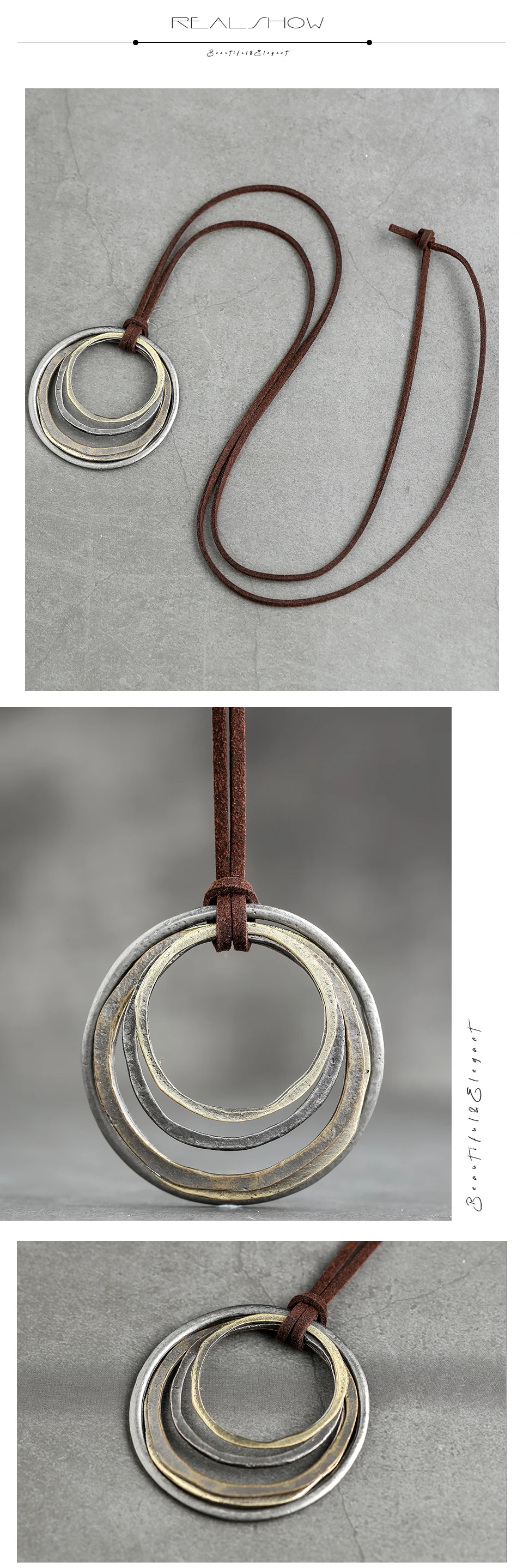 Женское длинное ожерелье, винтажное ожерелье с подвеской ручной работы, геометрические аксессуары для одежды, модное ювелирное ожерелье с веревкой 5,3*5,3 см