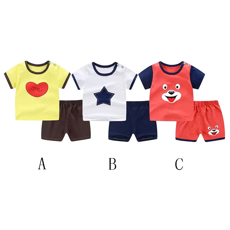 

2pcs Newly Summer Baby Boys Girls Fashion Short Sleeve Sets Cartoon Print Tops T-shirts+Shorts Suits Children's Clothing