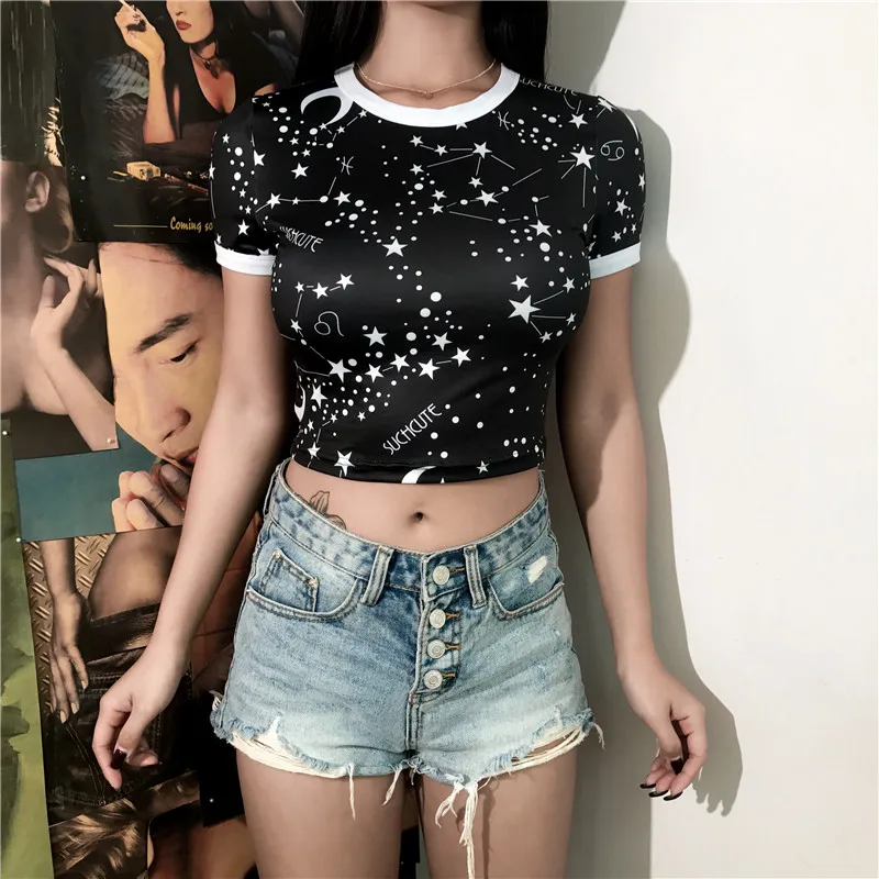 

SVOKOR Printed Harajuku T-shirt Woman Summer Short Sleeve Crop Tops Tees Fashion Casual Ladies T Shirt Sexy Streetwear