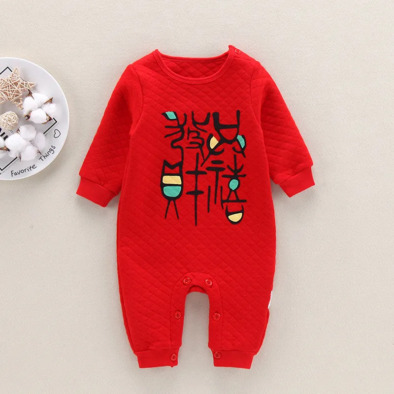Joyo roy/Весенний Прочный Комбинезон красного цвета для малышей; одежда для маленьких мальчиков и девочек в китайском стиле; хлопковая одежда; детские комбинезоны; dj0043R - Цвет: Red Word