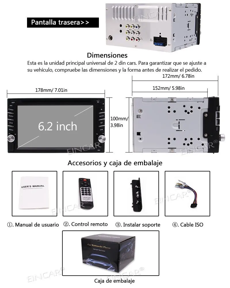 Cheap Double Din In Dash Car Autoradio Headunit DVD CD Player MP3 MP4 USB/TF AM/FM RDS Radio Bluetooth SWC AUX 1080P Video Free camera 5