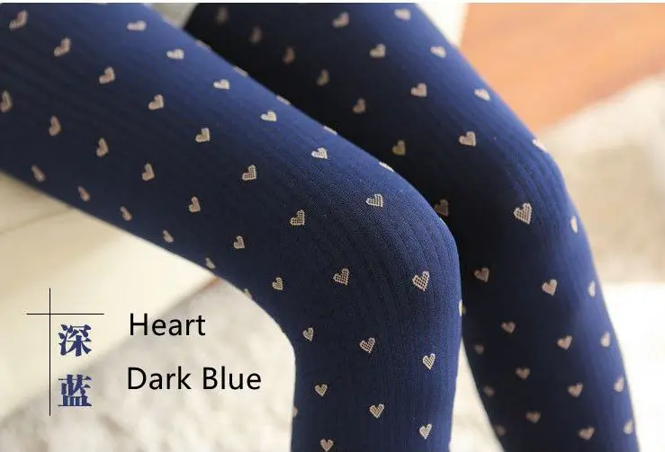 Зимние плотные женские колготки с принтом сердца и якоря, хлопковые колготки, обтягивающие высококачественные чулки - Цвет: Heart Dark Blue