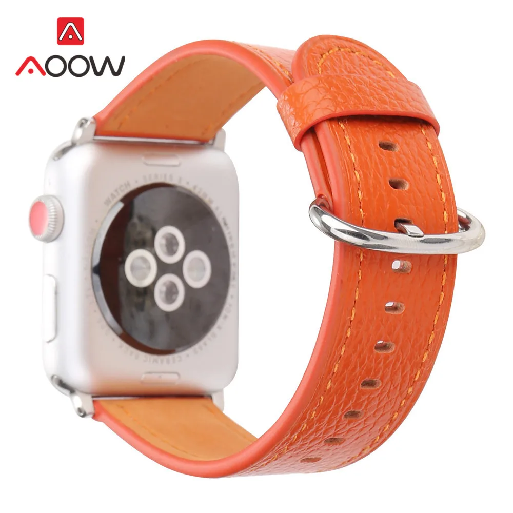 Genuine Leather Watchband for Apple Watch 38 42mm 40 44mm Fashion Simple Yellow Replacement Bracelet Band Strap iwatch 123 4|Ремешки для